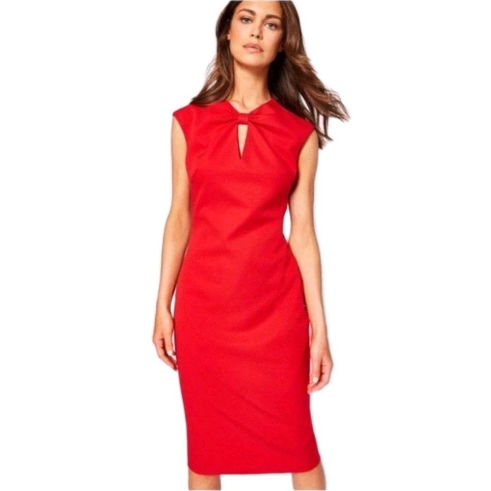 Ted Baker London Dress Size 0 Kezzia Bow-Neck Bodycon Red Gold Zipper